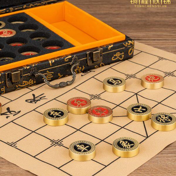 纯铜象棋实心黄铜中国象棋带棋盘全套大号金属象棋送礼高档礼盒装