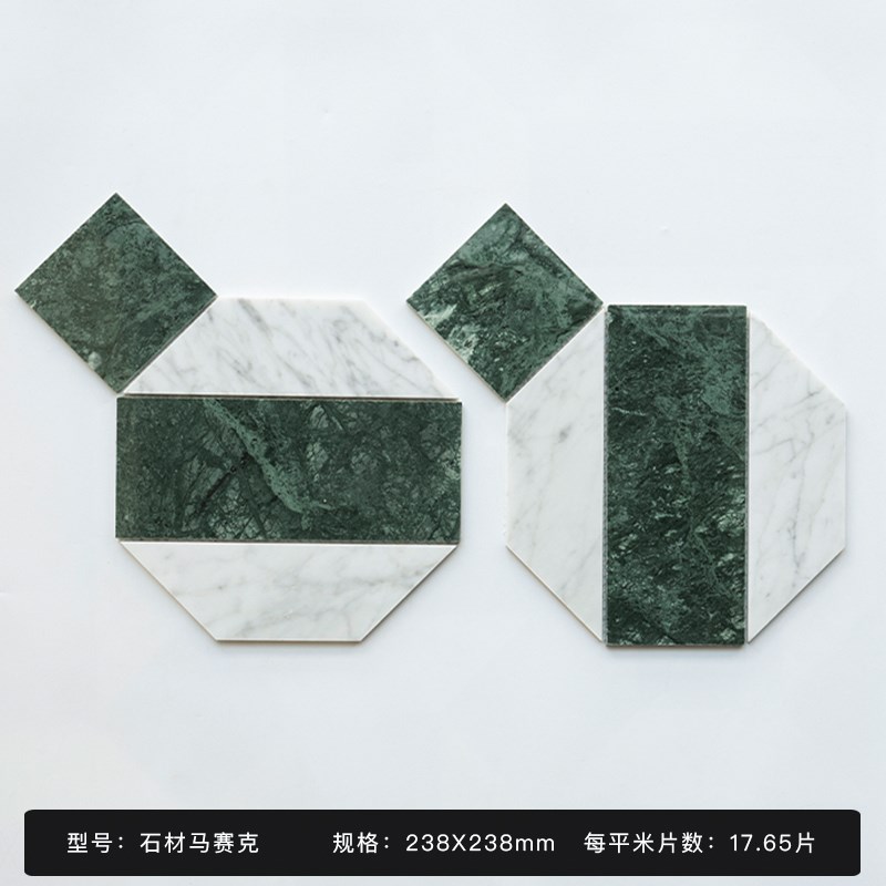 墨绿复古拼花大理石马赛克瓷砖浴室卫生间地N砖酒店民宿玄关防滑