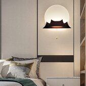 新中式 饰月影客厅背景墙实木壁灯 卧室床头灯门厅过道走廊灯楼梯装