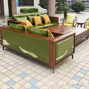 轻奢新中式刺猬紫檀红木真皮山水沙发全实木苏梨阅梨同款定制家具