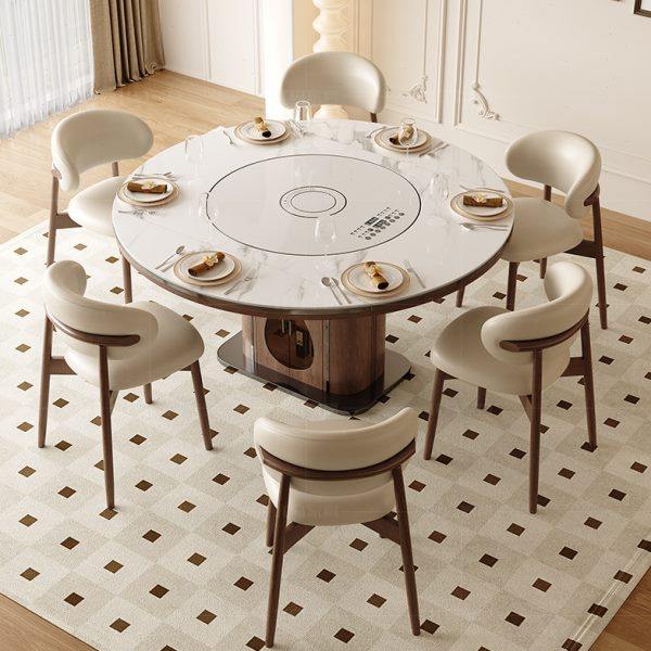 复古轻奢实木岩板餐桌椅组合中古风小户型多功能可伸缩饭桌带暖菜,住宅家具,岩板餐桌,淘宝优惠券,粉丝福利购,淘宝优惠卷