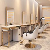 美发店网红镜台双面不锈钢大理石台面发廊专用高端烫染带柜剪发镜