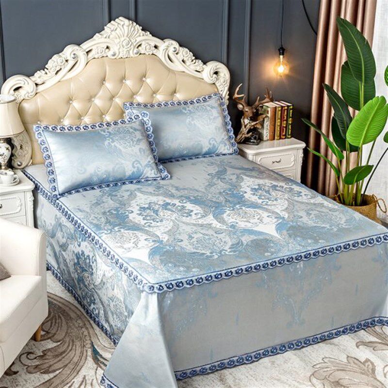 欧式冰丝凉席三件套1.8米床裙床笠款提花席子夏季可水洗软空调席