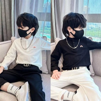 童装男童衬衫春秋长袖儿童2024新款上衣帅气小立领透气轻薄衬衣潮