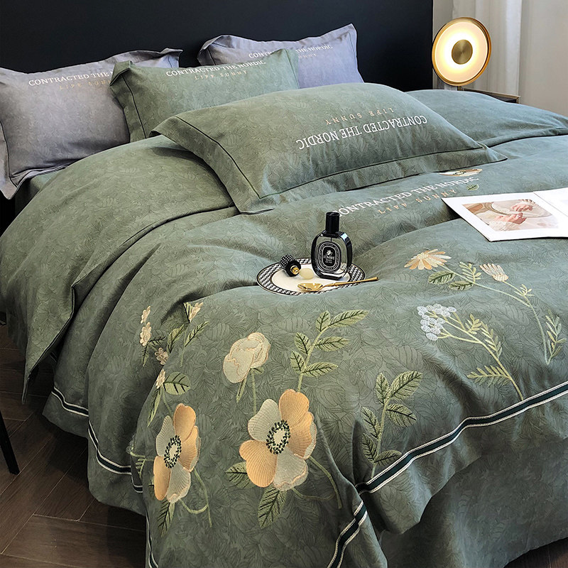 轻奢高级感秋冬季四件套床上用品加厚磨毛刺绣被套床单三件套床笠