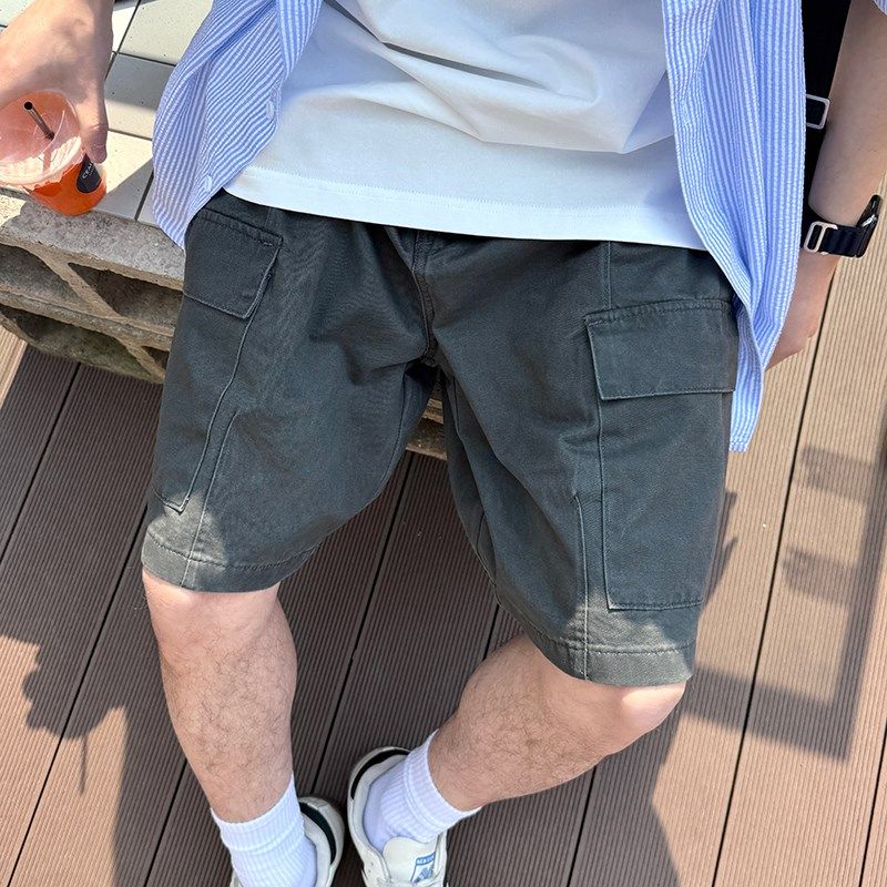 灰色口袋工装短裤夏季2025新款男生五分裤子宽松休闲潮流户外纯色,男装,短裤,淘宝优惠券,粉丝福利购,淘宝优惠卷
