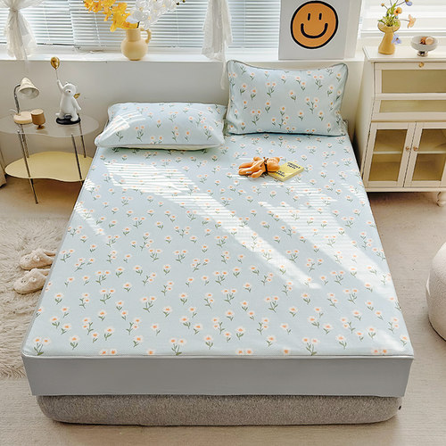 A类母婴级冰丝凉席三件套可水洗折叠空调软席田园风床笠款冰丝席