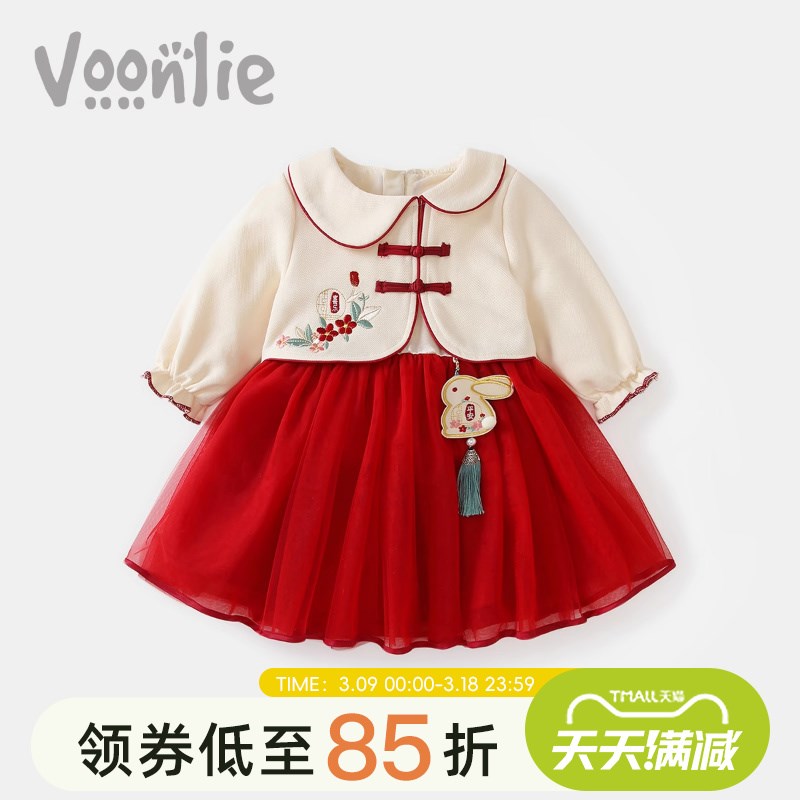 女童中国风连衣裙春装儿童公主裙洋气小童生日拜年服宝宝周岁礼服图片