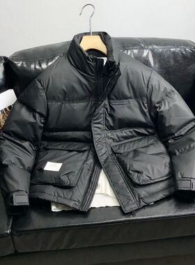 冬季男士短款羽绒服加厚保暖皮面PU皮抗寒面包服潮牌立领夹克外套