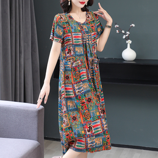 碎花时尚 女装 外穿有口袋人造棉裙子 洋气印花全棉绸连衣裙夏季 新款