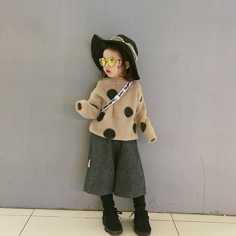 女童阔腿裤2021春秋冬款儿童男童女宝宝加绒毛呢弹力打底假两件裤