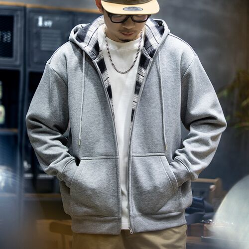 美式复古连帽开衫卫衣男春季宽松潮牌大码上衣男士休闲拉链外套潮