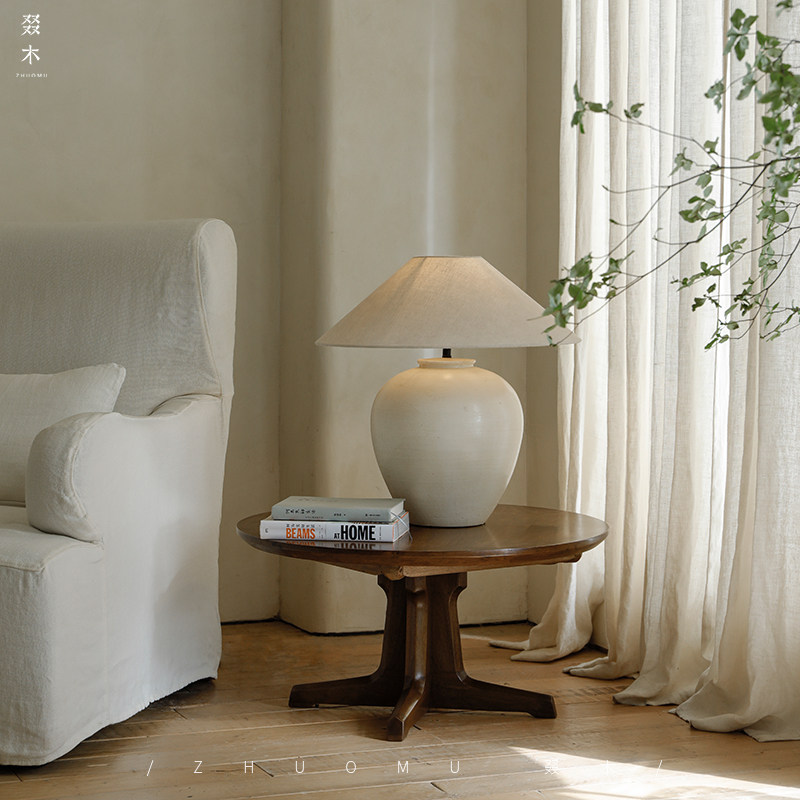 叕木 a 陶罐台灯客厅摆件新中式卧室床头灯侘寂风装饰品民宿灯具