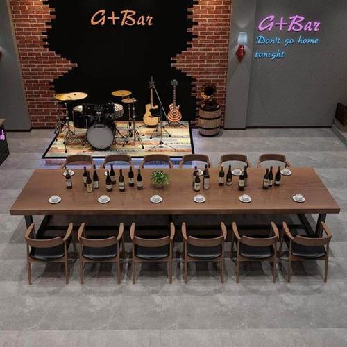 工业风长方形铁艺实木大餐桌复古餐厅木质餐桌椅组合酒吧实木餐桌