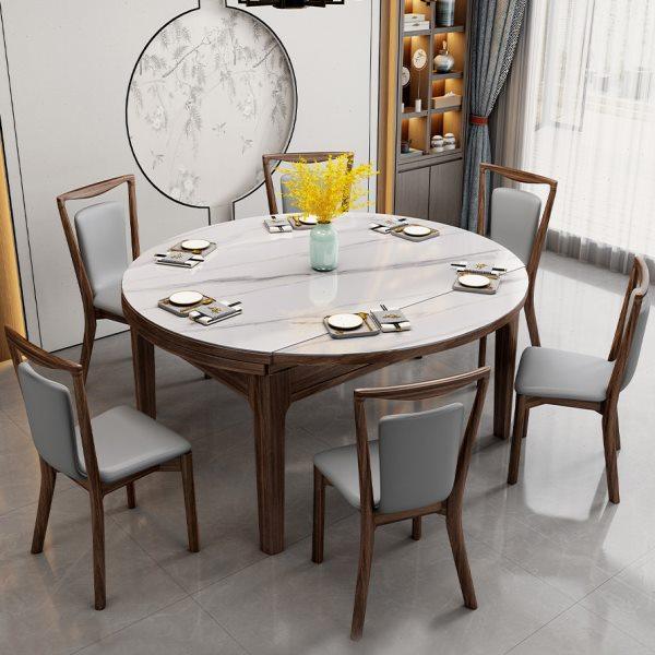 新中式乌金木岩板餐桌椅组合禅意轻奢家用可伸缩方桌变圆桌实木,住宅家具,岩板餐桌,淘宝优惠券,粉丝福利购,淘宝优惠卷