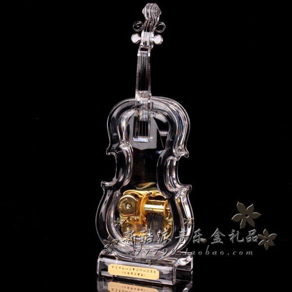 包邮音乐盒八音盒发条发光亚克力水晶质感18音小提琴男女生日礼物