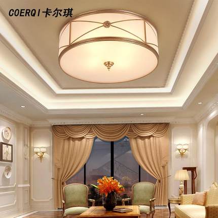 新款中式全铜吸顶灯美式LED卧室灯温馨书房走廊过道玄关阳台铜灯