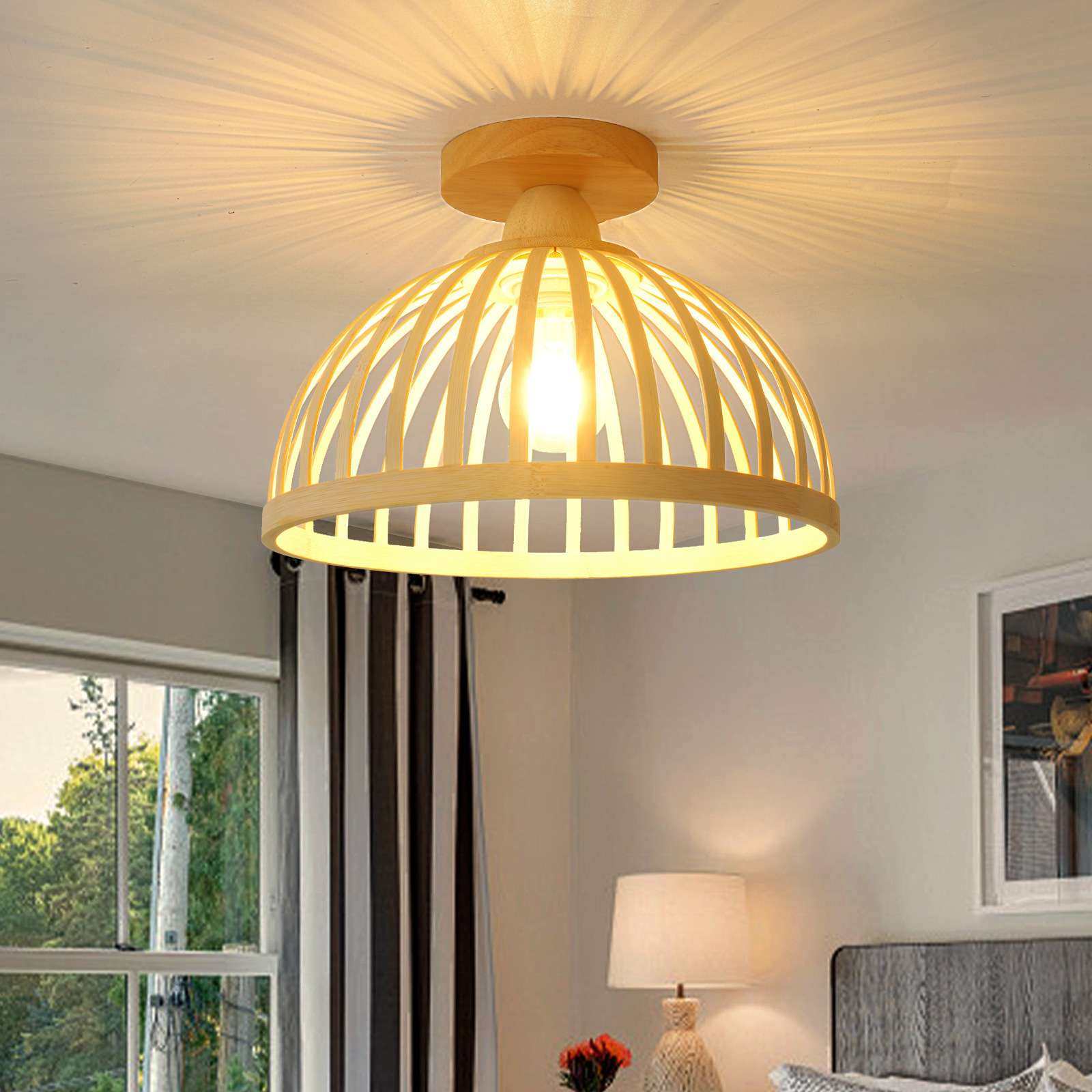 编织吸顶灯复古农舍竹编藤编吸顶灯走廊入口玄关木制灯具