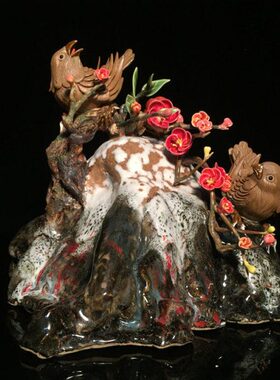 石湾公仔陶瓷创意家居客厅博古架电视柜饰品摆件喜鹊乔迁工艺礼品