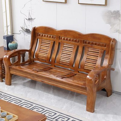 实木沙发椅客厅农村家用经济型普通老式春秋凉椅沙发三人木头沙发