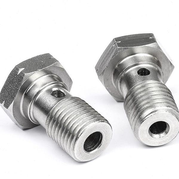 304不锈钢单孔双孔刹车细牙卡钳空心油管螺丝六角油嘴分泵螺栓M10