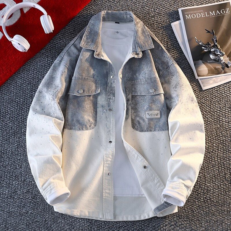 衬衫式外套男春秋季潮流渐变色复古工装牛仔衣服男大童初中生夹克,男装,牛仔外套,淘宝优惠券,粉丝福利购,淘宝优惠卷