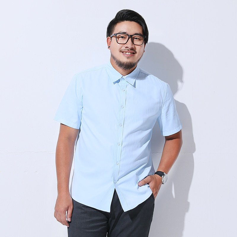 大码男装男士加肥加大短袖衬衣特大码胖子白色商务宽松衬衫