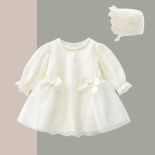 婴儿连衣裙蕾丝公主裙新生儿满月纱裙礼服女宝宝裙子0 12个月