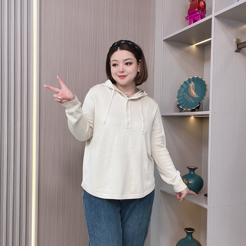 秋冬装新款连帽针织衫女外套胖mm大码宽松显瘦休闲纽扣长袖毛衣女,女装/女士精品,大码内搭,淘宝优惠券,粉丝福利购,淘宝优惠卷