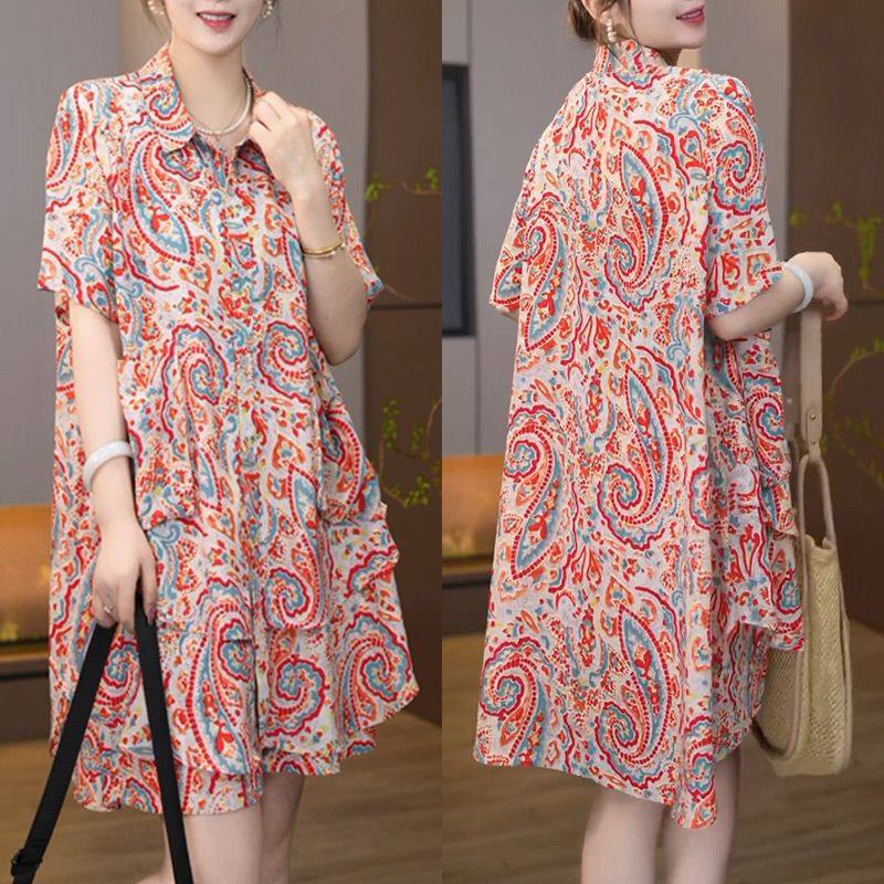 2024年夏季新款时尚设计感套装女宽松显瘦印花短袖上衣短裤两件套,女装/女士精品,时尚套装,淘宝优惠券,粉丝福利购,淘宝优惠卷