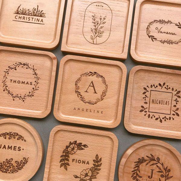 圣诞节 教师节 父亲节礼品离职毕业礼物实木杯垫定制logo木质木制