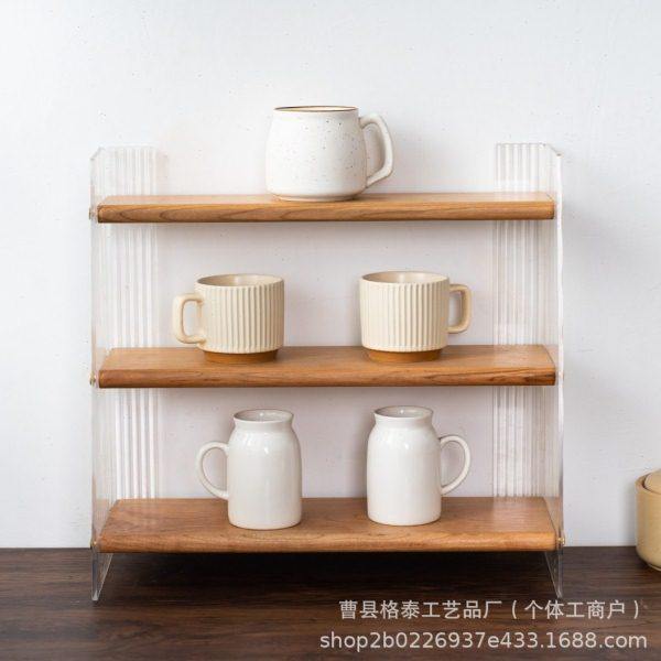 北美黑胡桃木亚克力三层置物架实木樱桃木杂物收纳轻奢家用收纳架,收纳整理,书桌收纳置物架,淘宝优惠券,粉丝福利购,淘宝优惠卷