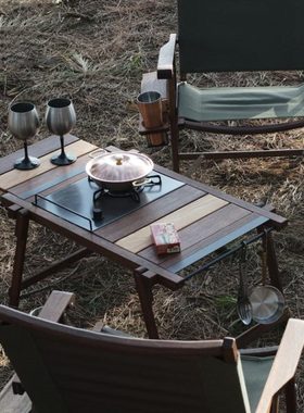 TNR女神桌户外便捷露营延伸桌自驾野炊野餐桌折叠实木野营烧烤桌