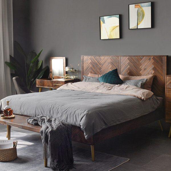 进口实木床主卧大床北欧婚床小户型现代简约复古轻奢法式双人床