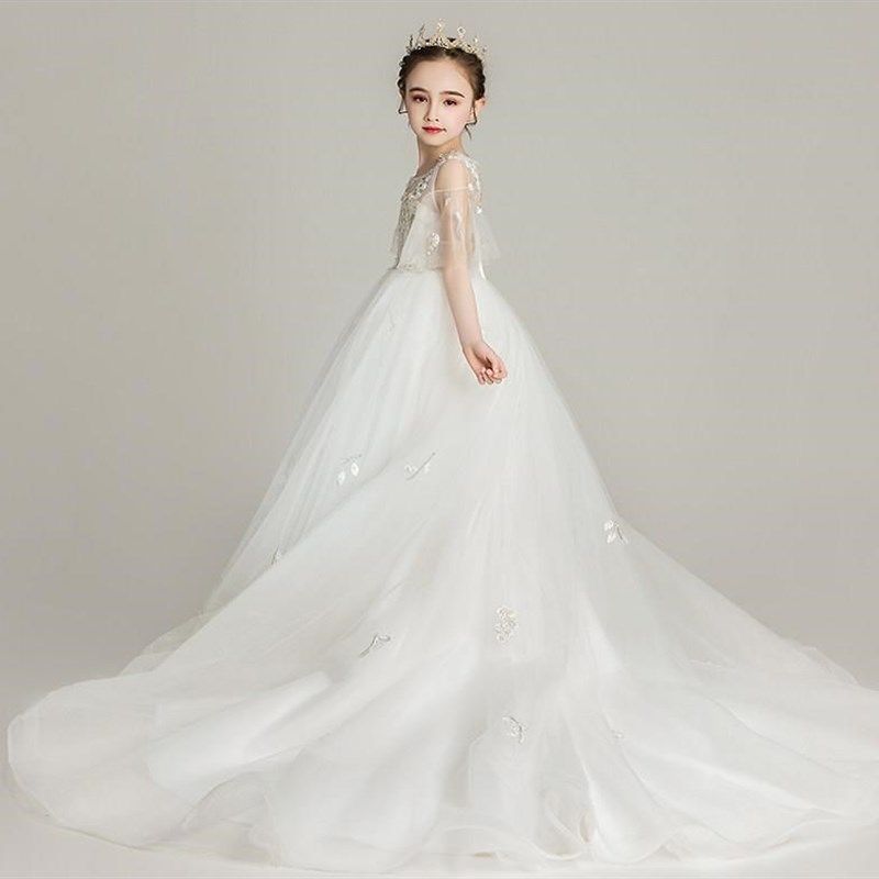 儿童晚礼服拖地长裙蓬蓬婚纱公主裙女孩洋气拖尾钢琴走秀表演服,童装/婴儿装/亲子装,儿童礼服,淘宝优惠券,粉丝福利购,淘宝优惠卷