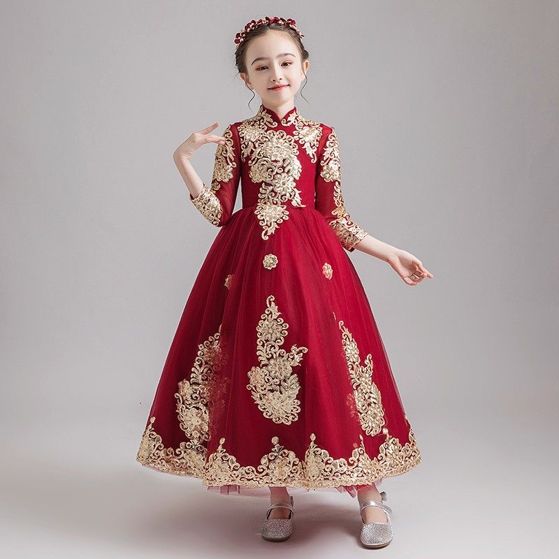女童公主裙蓬蓬小花童婚纱儿童晚礼服中式国潮高端走秀演出服长袖,童装/婴儿装/亲子装,儿童礼服,淘宝优惠券,粉丝福利购,淘宝优惠卷