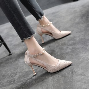 脚胖加宽加肥小码30313233单鞋大码41一43一字扣包头凉鞋女高跟鞋