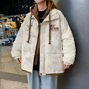 青少年短款羽绒棉衣服男孩学生装加厚假两件外套大童冬季连帽棉袄