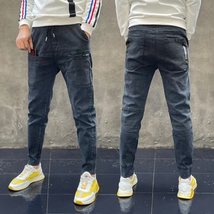 男士加绒加厚牛仔六口袋裤子潮男弹力修身长裤秋冬新款休闲小脚裤