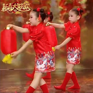 新春喜庆舞蹈服元旦中国风演出服幼儿女舞蹈裙梦娃灯笼元日舞蹈服