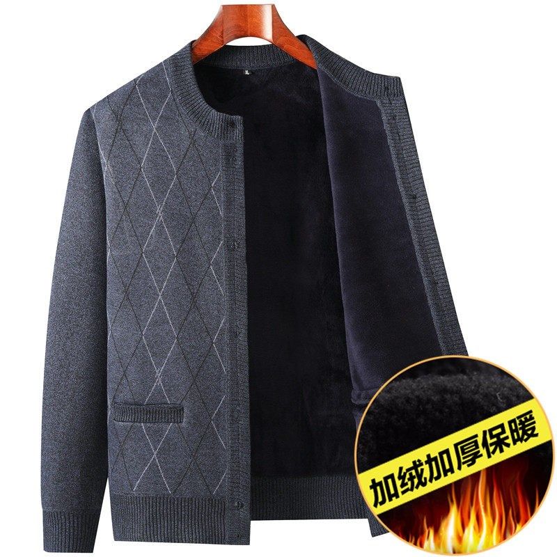 秋冬季中老年人男士针织毛衣开 衫加绒加厚男装圆领外套上衣,男装,针织衫/毛衣,淘宝优惠券,粉丝福利购,淘宝优惠卷