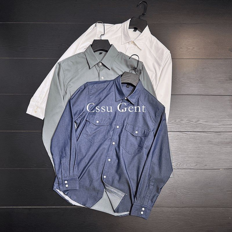 绅士优雅双口袋设计感衬衫男士商务休闲高级感斜纹抗皱薄款衬衣,男装,商务正装西服,淘宝优惠券,粉丝福利购,淘宝优惠卷