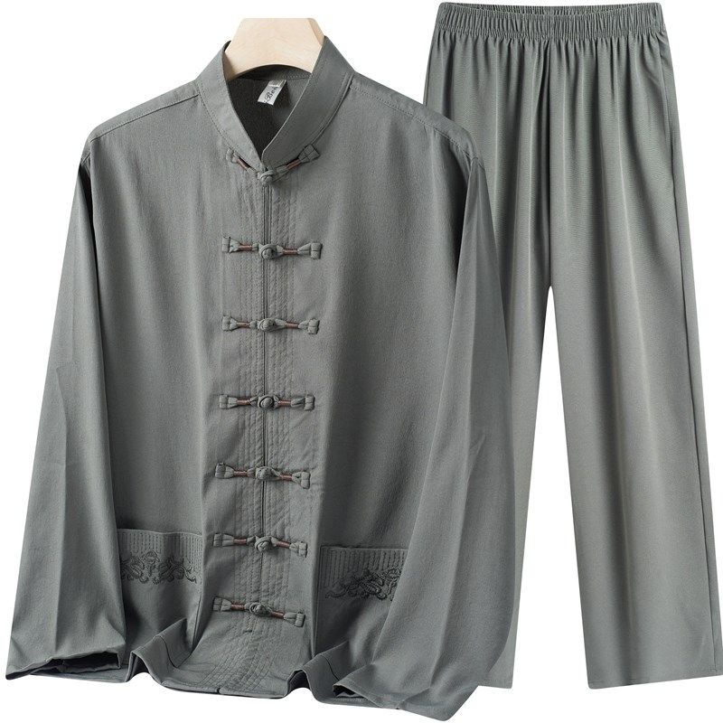 春夏季中老年人唐装男士长袖套装爸爸夏装薄款衬衫爷爷晨练服汉服,男装,其他套装,淘宝优惠券,粉丝福利购,淘宝优惠卷