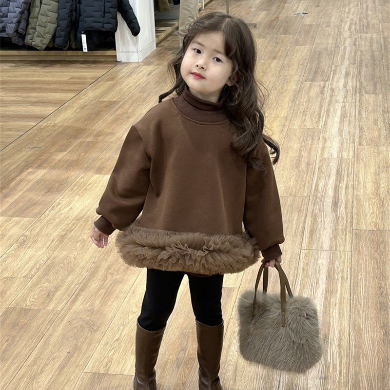 儿童韩版厚棉T裙2023冬季新款中小童加绒加厚花边卫衣女童洋派上,童装/婴儿装/亲子装,卫衣/绒衫,淘宝优惠券,粉丝福利购,淘宝优惠卷