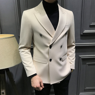 高级双排扣西服男高档质感商务职业正装 潮流帅气新郎结婚礼服外套