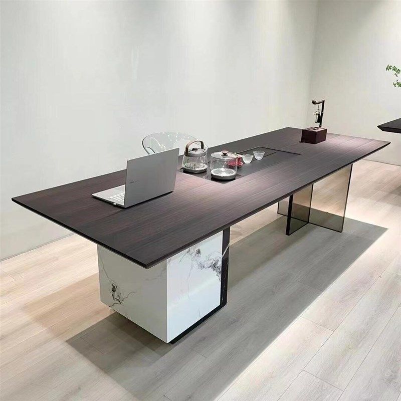 现代简约实木茶桌椅组合时尚新中式黑胡桃木茶台茶几亚克力泡茶桌