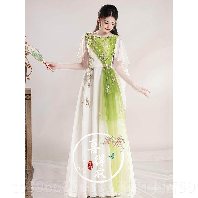 高档225新款晚大气中国风琵弹古筝演出服成0人古琴二胡琶演奏礼服