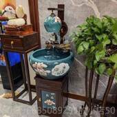 高档景德瓷鱼缸柜式 金鱼落地鱼镇缸家缸用玄陶关客厅养鱼盆办公室