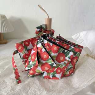 高档遮m胶sho花日韩复古蔷薇花玫瑰轻量晴雨两用折叠阳太阳黑雨伞