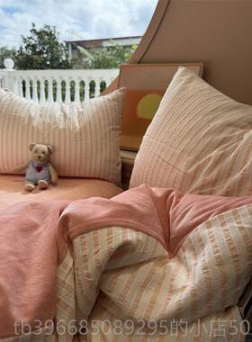 高档A面色织水洗提棉花B版牛奶灰色四件套.5m1.8秋冬舒适绒保1暖